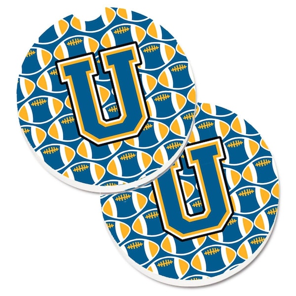 Carolines Treasures Letter U Football Blue and Gold Set of 2 Cup Holder Car Coaster CJ1077-UCARC - main